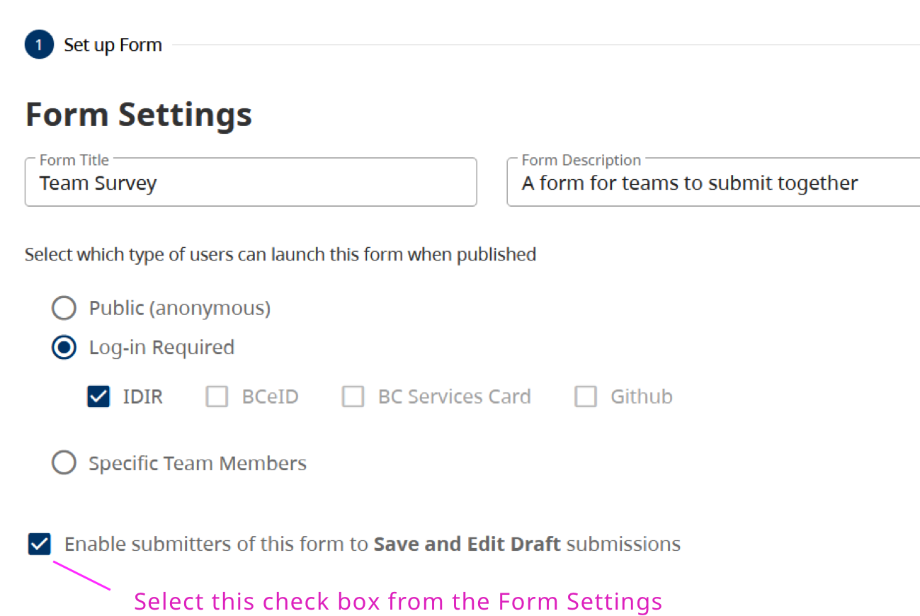 Enable Submission Sharing in the Form Settings